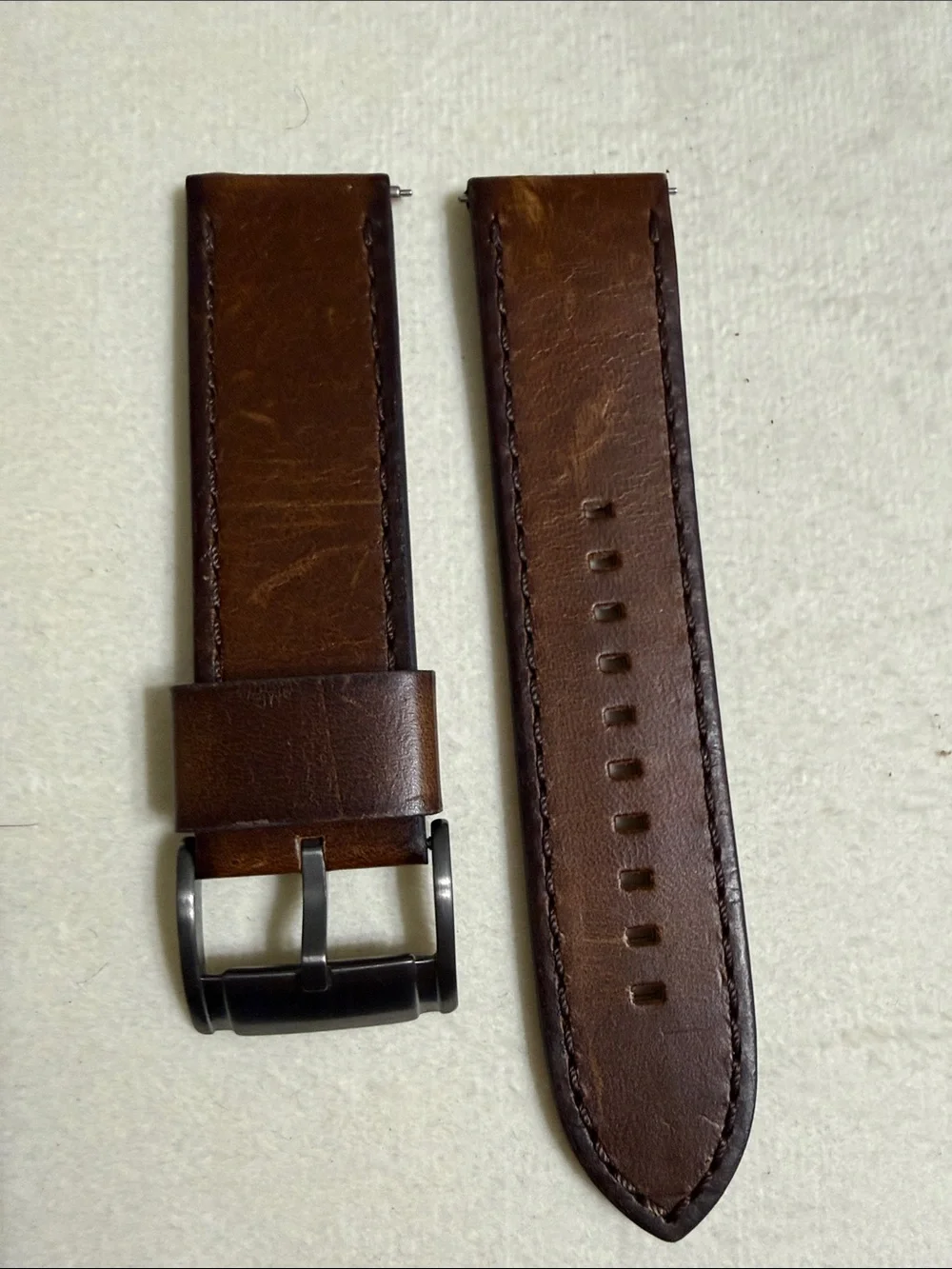 24mm Fossil Brown Leather Watch Band with Dark Metal Buckle